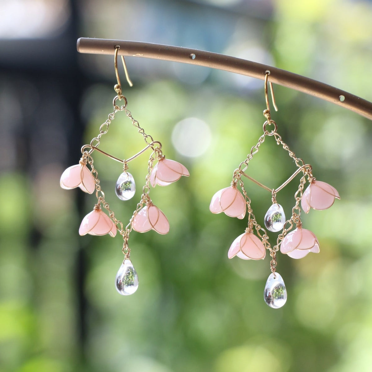 Shrink Plastic Lily of The Valley Earrings Light Pink Ear Wires