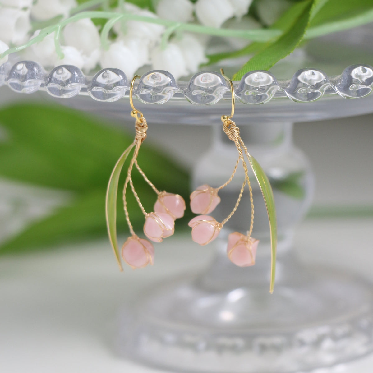 Shrink Plastic Lily of The Valley Earrings Light Pink Ear Wires