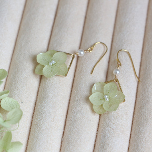 Green Gold Filled Real Hydrangea Earrings