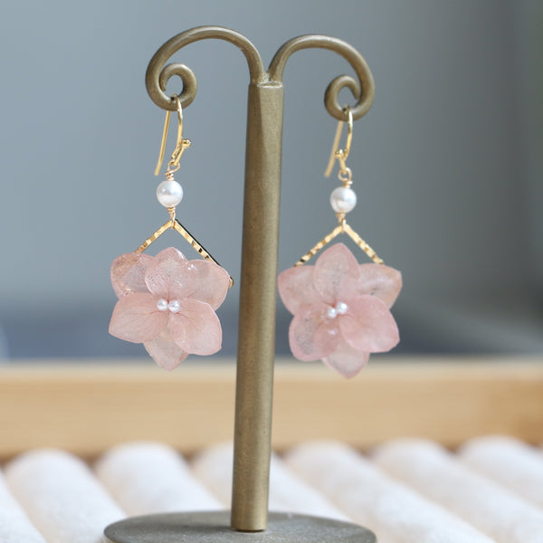 Baby Pink Gold Filled Real Hydrangea Earrings